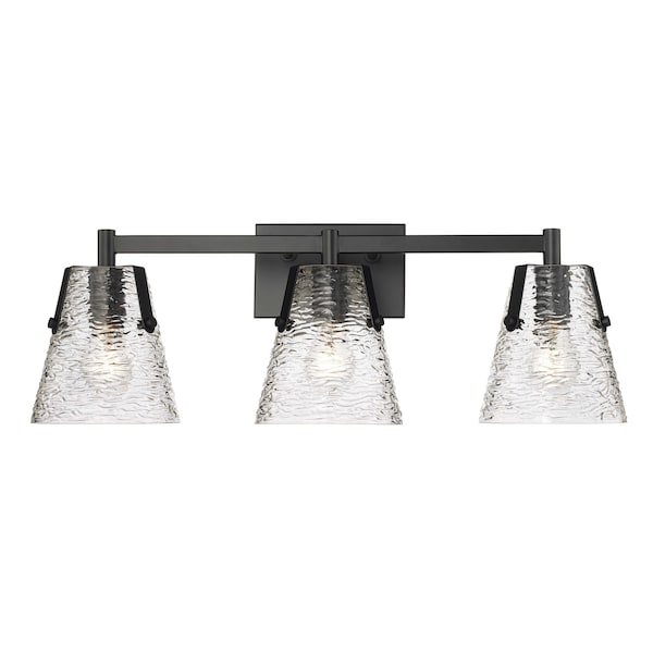 Z-Lite Analia Vanity, 3-Light, 26.25 In.W x 7.5 In.L x 9.25 In.H, Matte Black/Clear Ribbed 1101-3V-MB - main